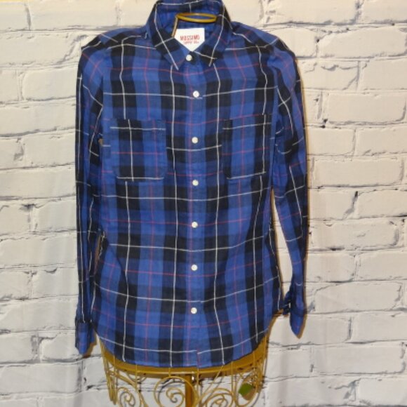 Mossimo Supply Co Purple Plaid Long Sleeve Button Down Shirt w/Elbow Pads - Picture 2 of 5